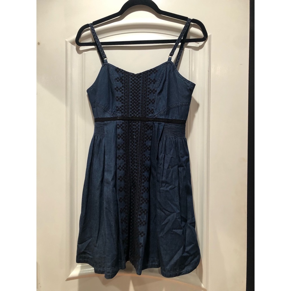 Denim Summer Dress with Black Embroidery - Size Small